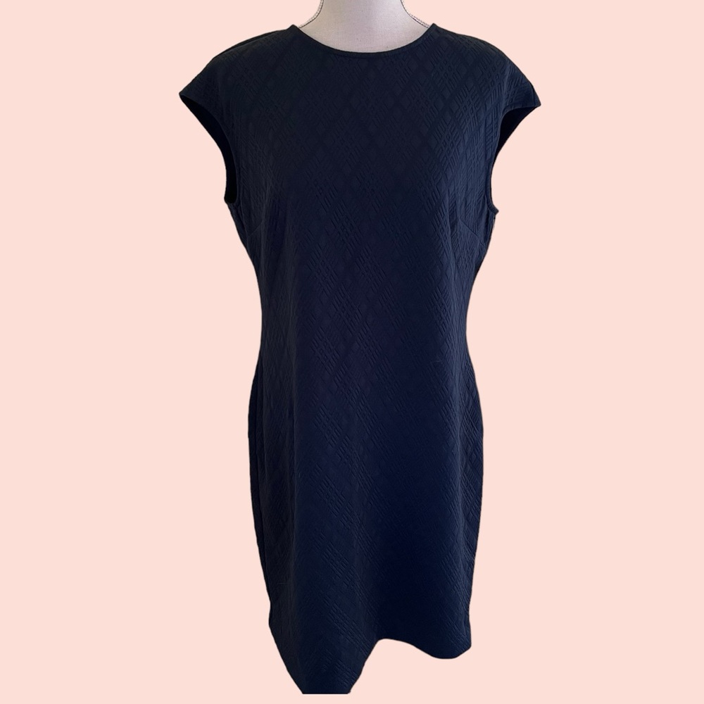 Donna Morgan Navy Blue Cap Sleeve Textured Knit "Maree" Sheath Dress 14